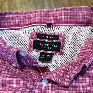 Ariat Men's Pink Plaid Casual Button Down Shirt